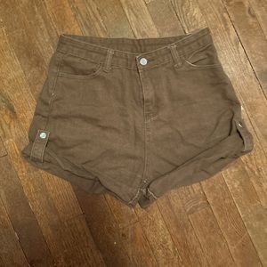 Brown womens carpenter short M side button detail